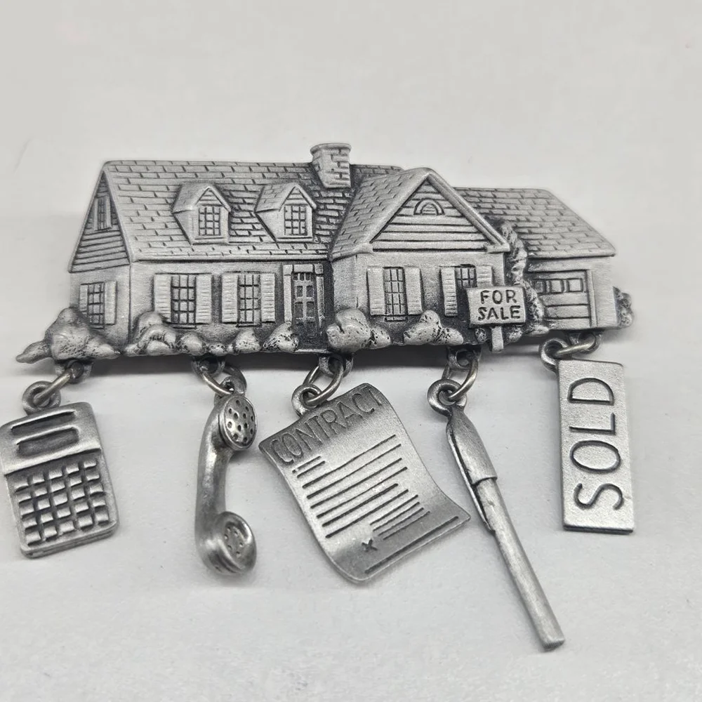 JJ Jonette Brooch NWT Silver Tone Real Estate Pin House with Realtor Charms